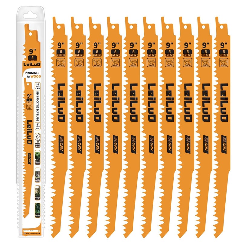 LEILUO 9-Inch Wood Pruning Reciprocating Saw Blades 20 Piece CRV Sawzall Blades 5 TPI with Storage Case - Image 1